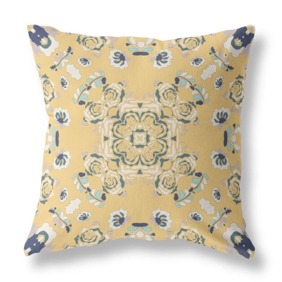 Amrita Sen Broadcloth Zippered Pillow In Yellow Blue Finish CAPL288BrCDSZP16x16