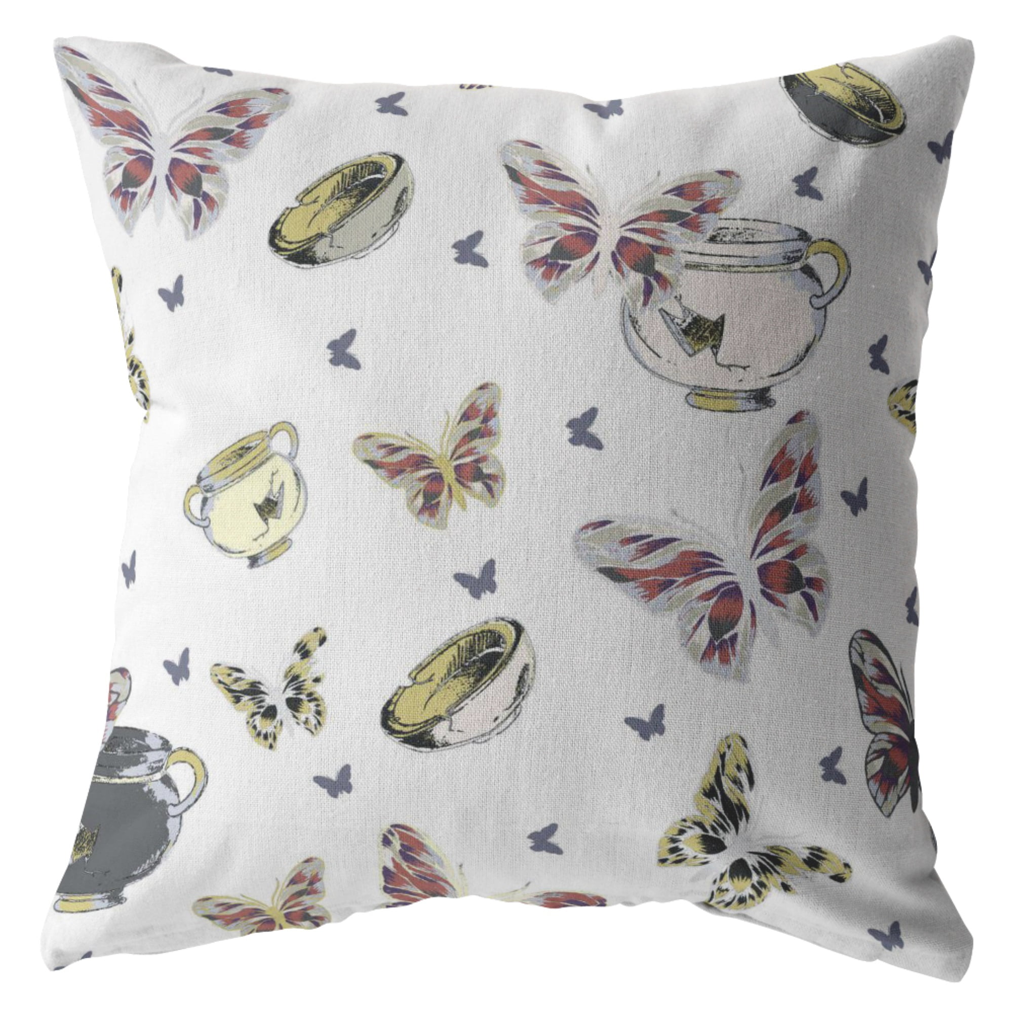 Amrita Sen Butterflies and Bowls Broadcloth Indoor Outdoor Blown and Closed Pillow White