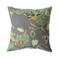 thumbnail image 1 of Carnation Garden Suede Blown and Closed Pillow Orange Green on Gray 16"x16", 1 of 9