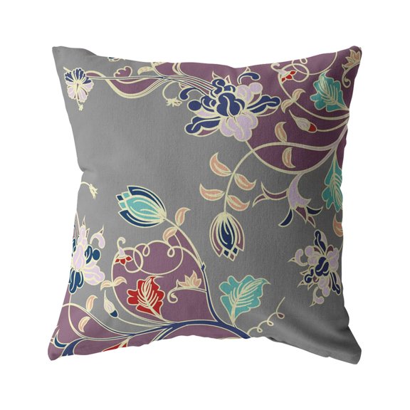 Amrita Sen Suede Zippered Pillow With Purple on Gray Finish CAIPL11FSDS18X18