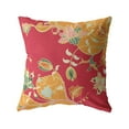 thumbnail image 1 of Carnation Garden Indoor/Outdoor Fabric Pillow in Yellow on Red 18x18, 1 of 9
