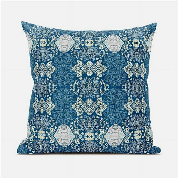 Amrita Sen Designs CAPL808BrCDS-BL-28x28 28 x 28 in. Carnival Geo Broadcloth Indoor & Outdoor Blown & Closed Pillow - Off White & Blue