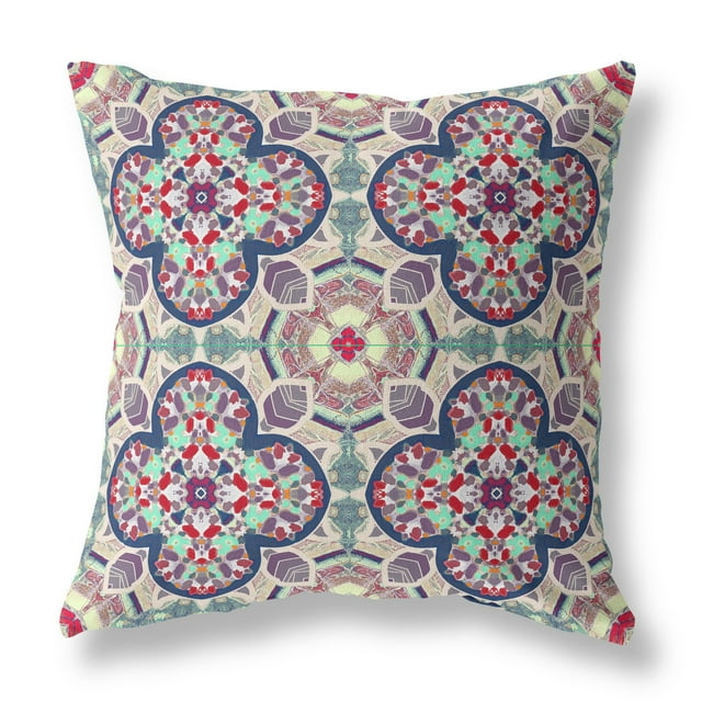 Amrita Sen Clover Leaf Floral Broadcloth Indoor Outdoor Blown and Closed Pillow Maroon Green