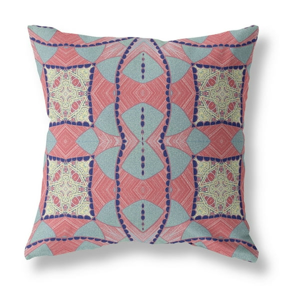 Cosmic Circle Sprays Indoor/Outdoor Fabric Pillow in Red Yellow 16x16
