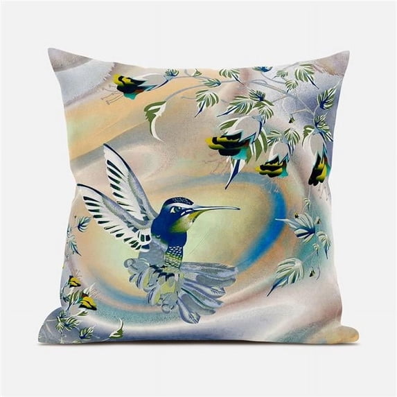 Curious Humming Bird Indoor/Outdoor Pillow with Removable Cover in Yellow Orange16x16