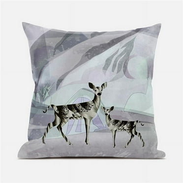 Amrita Sen Curious Deer Throw Pillow with Removable Cover in Black Purple Brown 16x16