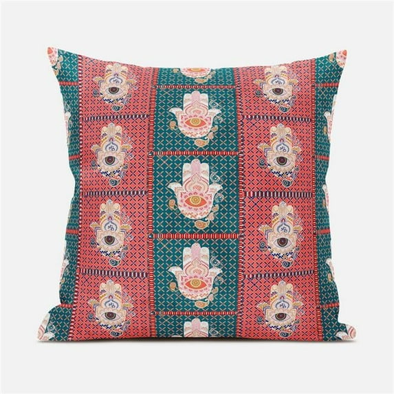Hamsa Hand Paisley Duo Indoor/Outdoor Pillow in Orange Green 16x16