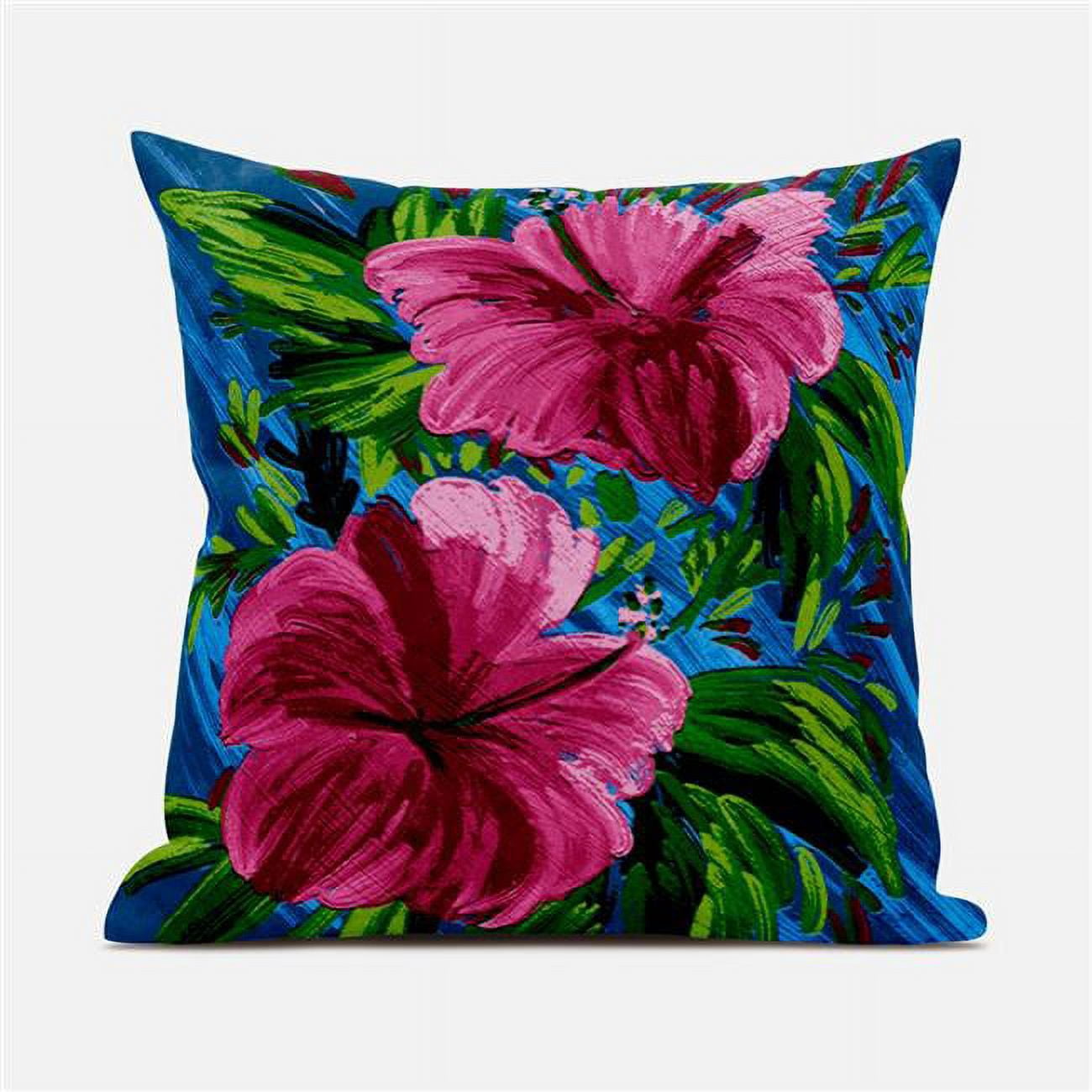 Amrita Sen Designs  16 x 16 in. Hawaii Floral Duo Broadcloth Indoor & Outdoor Zippered Pillow - Pink, Green & Blue