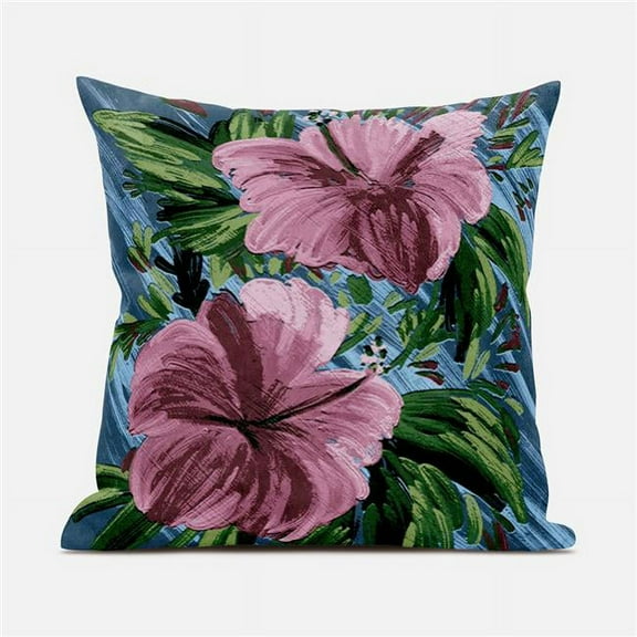 Amrita Sen Designs  16 x 16 in. Hawaii Floral Duo Broadcloth Indoor & Outdoor Zippered Pillow - Pink, Green & Grey