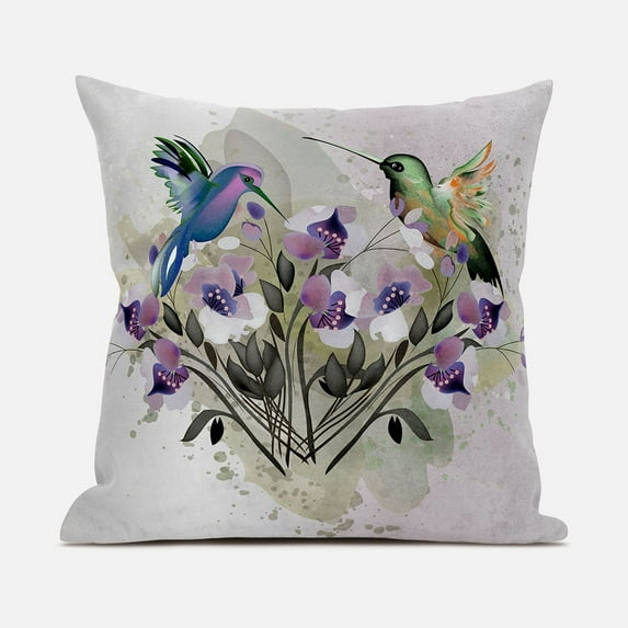 Amrita Sen Hummingbird Love Indoor/Outdoor Pillow in Beige Purple Brown Green 16x16