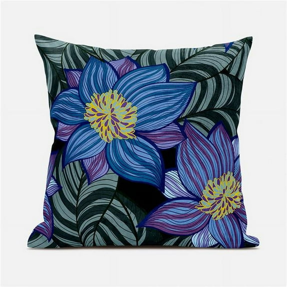 Mangnolia Flower and Leaf Indoor/Outdoor Pillow in Green Blue Purple 16x16