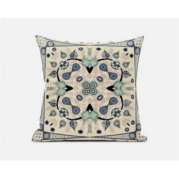 Amrita Sen Designs 16 x 16 in. Paisley Leaf Geo Broadcloth Indoor & Outdoor Zippered Pillow - Beige, Green & Black
