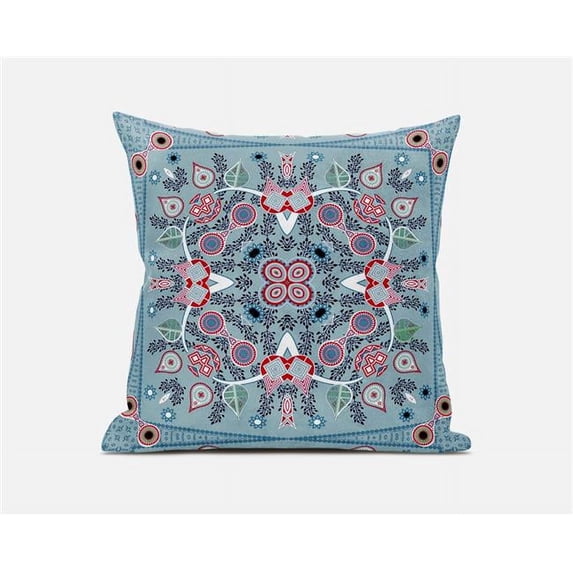 Amrita Sen Designs 16 x 16 in. Paisley Leaf Geo Broadcloth Indoor & Outdoor Zippered Pillow - Muted Blue & Red