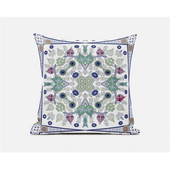Amrita Sen Designs 16 x 16 in. Paisley Leaf Geo Broadcloth Indoor & Outdoor Zippered Pillow - Off White & Green