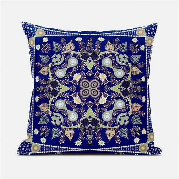 Paisley Leaf Geo Duo Indoor/Outdoor Pillow in Midnight Blue Light Green 16x16