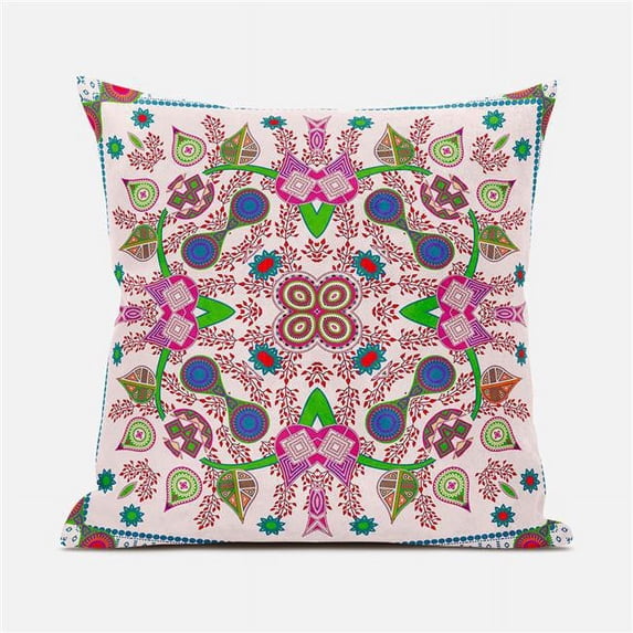 Amrita Sen Designs 16 x 16 in. Paisley Leaf Geo Duo Suede Zippered Pillow with Insert - Light Pink, Purple & Green