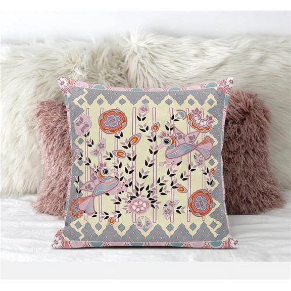 Amrita Sen Designs 16 x 16 in. Pond Peacock Suede Zippered Pillow with Insert - Multi Color