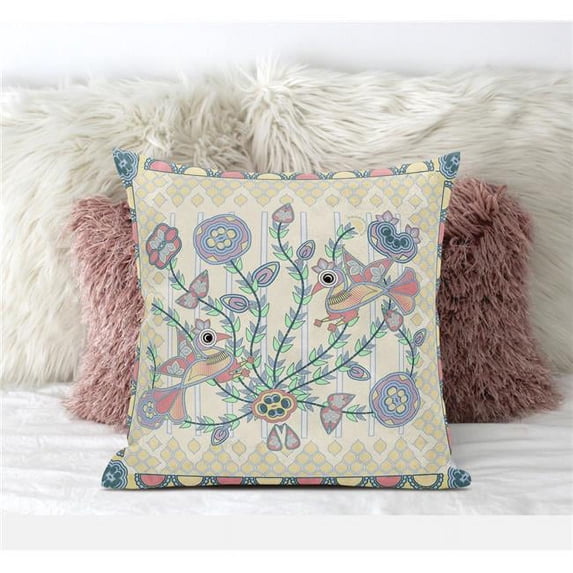 Amrita Sen Designs 16 x 16 in. Pond Peacock Suede Zippered Pillow with Insert - Multi Color