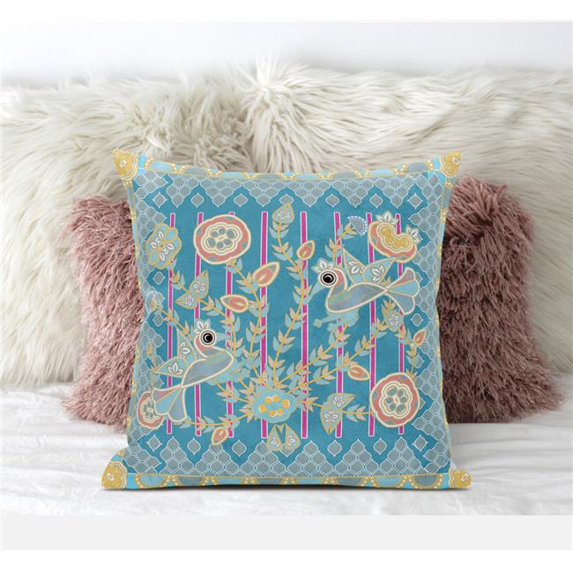 Amrita Sen Designs CAPL627BrCDS-BL-16x16 16 x 16 in. Pond Peacock Broadcloth Indoor & Outdoor Blown & Closed Pillow - Multi Color
