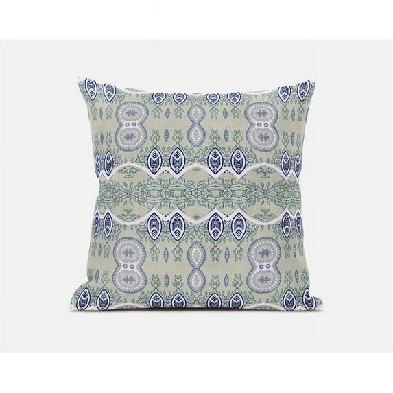 Amrita Sen Designs 16 x 16 in. Sephalina Paisley Leaves Broadcloth Indoor & Outdoor Zippered Pillow - Light Green & Beige