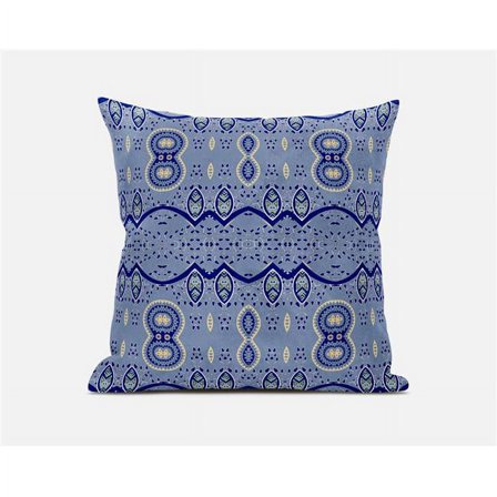 Amrita Sen Designs  16 x 16 in. Sephalina Paisley Leaves Broadcloth Indoor & Outdoor Zippered Pillow - Muted Blue & Navy