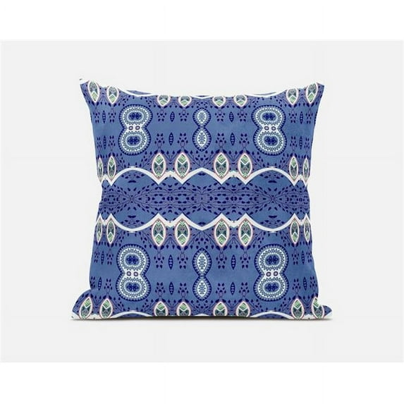 Amrita Sen Designs 16 x 16 in. Sephalina Paisley Leaves Broadcloth Indoor & Outdoor Zippered Pillow - Muted Blue & White