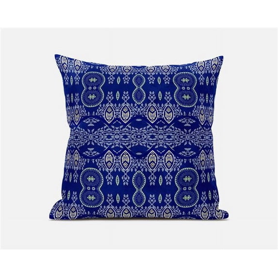 Amrita Sen Designs 16 x 16 in. Sephalina Paisley Leaves Broadcloth Indoor & Outdoor Zippered Pillow - Navy Blue