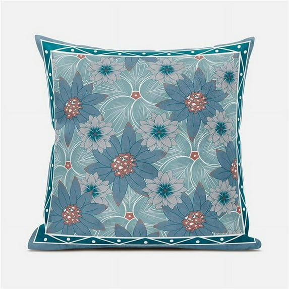 Amrita Sen Designs  16 x 16 in. Sun Flowers Suede Zippered Pillow with Insert - Blue, Red & Green