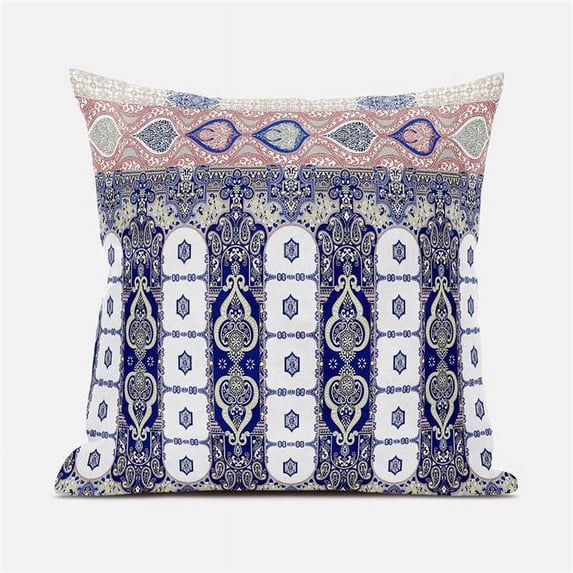 Amrita Sen Taj Garden Columns Duo Indoor/Outdoor Pillow with Removable Cover in Blue Gray Muted Pink16x16
