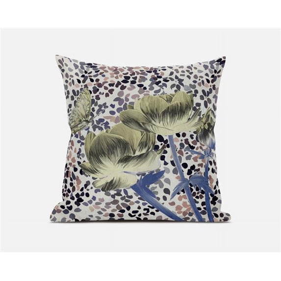 Amrita Sen Designs 16 x 16 in. Three Roses with Butterfly Broadcloth Indoor & Outdoor Blown & Closed Pillow - Multi Color