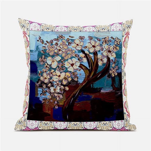 Amrita Sen Designs 16 x 16 in. Tree Oil Duo Suede Zippered Pillow with Insert - Brown, Blue & Purple