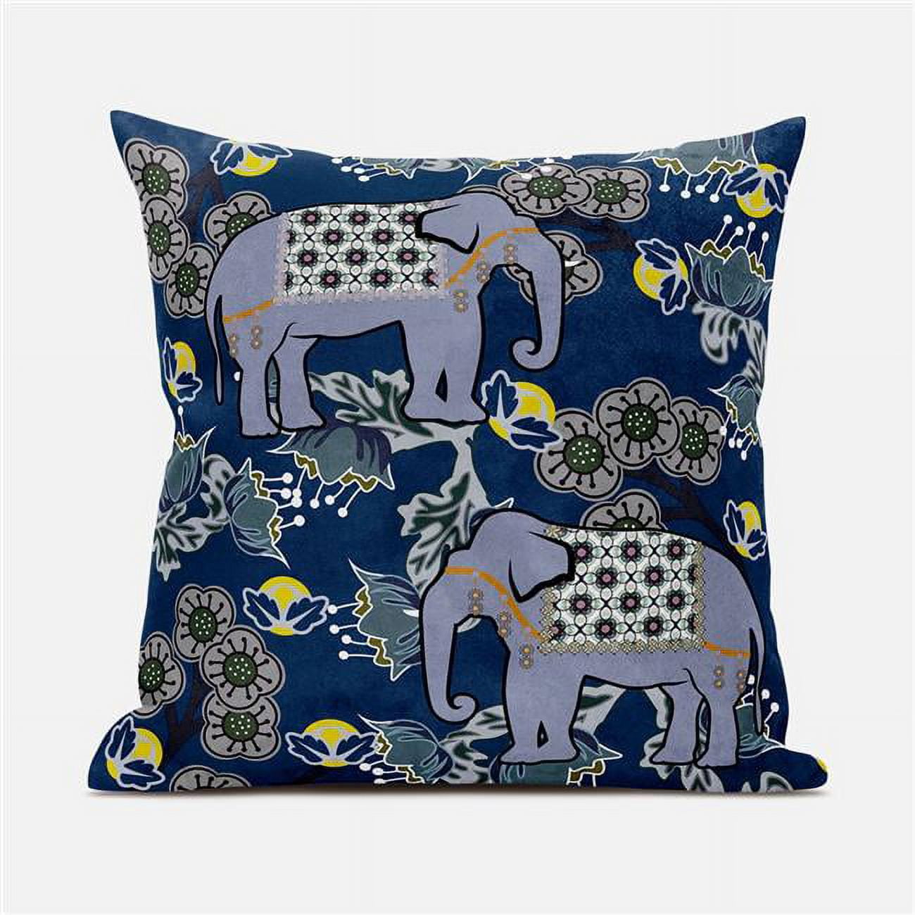 Blue and Brown Suede Elephant Pattern Throw Pillow