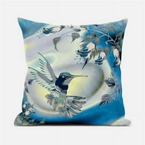 Amrita Sen Designs  18 x 18 in. Curious Humming Bird Broadcloth Indoor & Outdoor Zippered Pillow - Blue & Yellow