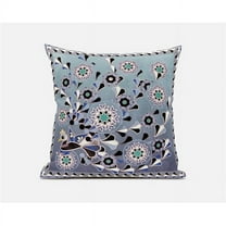 Amrita Sen Designs  18 x 18 in. Glory of Flowers Peacock Broadcloth Indoor & Outdoor Zippered Pillow - Purple, Blue & Grey