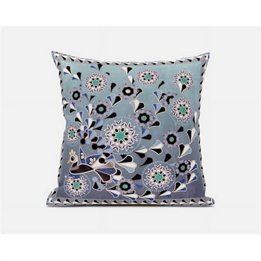 Amrita Sen Designs  18 x 18 in. Glory of Flowers Peacock Broadcloth Indoor & Outdoor Zippered Pillow - Purple, Blue & Grey