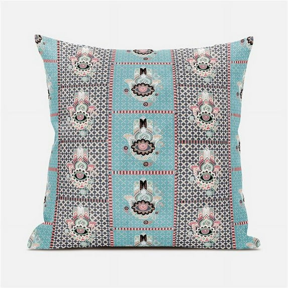 Amrita Sen Designs 18 x 18 in. Hamsa Hand Paisley Duo Broadcloth Indoor & Outdoor Zippered Pillow - Mint & Black