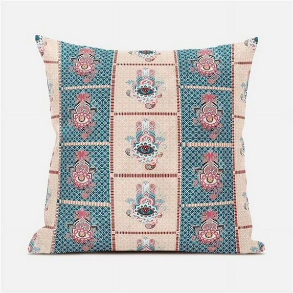 Amrita Sen Designs 18 x 18 in. Hamsa Hand Paisley Duo Suede Zippered Pillow with Insert - Orange & Blue
