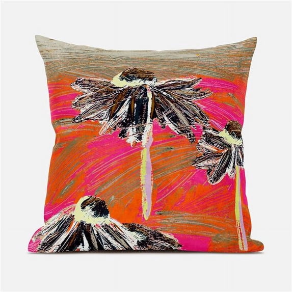 Amrita Sen Designs 18 x 18 in. Hawaii Floral Oil Duo Suede Zippered Pillow with Insert - Orange & Pink