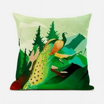 Amrita Sen Mountain Peaock Indoor/Outdoor Pillow with Removable Cover in Green Orange Red18x18