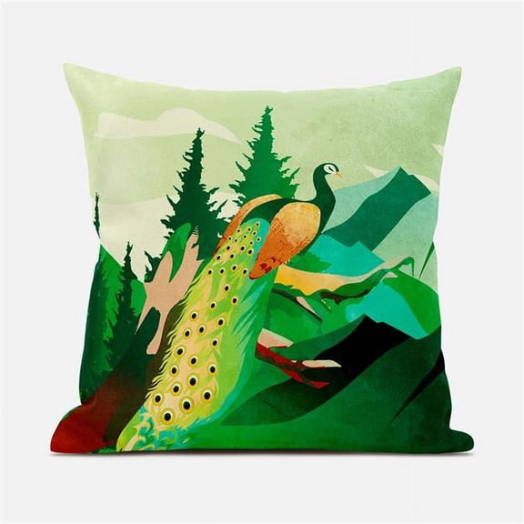Amrita Sen Designs CAPL928BrCDS-ZP-18x18 18 x 18 in. Mountain Peaock Broadcloth Indoor & Outdoor Zippered Pillow - Green, Orange & Red