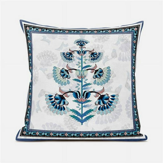 Amrita Sen Mughal Buta Throw Pillow with Removable Cover in Off-White Blue Black 18x18