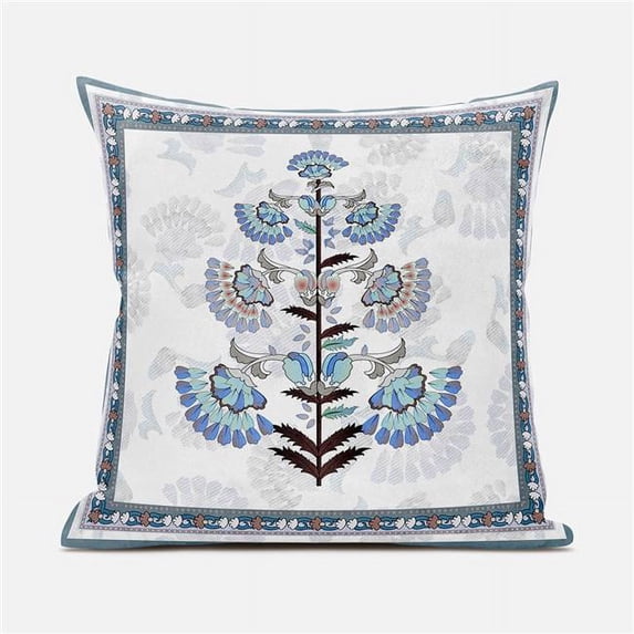 Amrita Sen Designs 18 x 18 in. Mughal Buta Suede Zippered Pillow with Insert - Off White & Grey