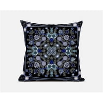 Amrita Sen Designs  18 x 18 in. Paisley Leaf Geo Broadcloth Indoor & Outdoor Zippered Pillow - Black, Grey & Midnight Blue