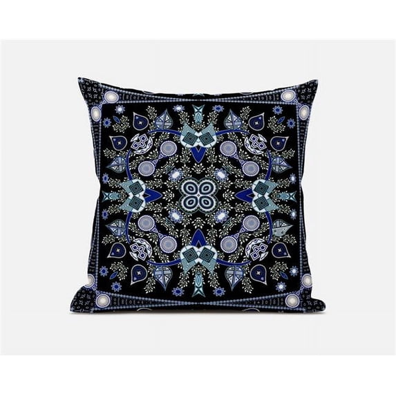 Amrita Sen Designs 18 x 18 in. Paisley Leaf Geo Broadcloth Indoor & Outdoor Zippered Pillow - Black, Grey & Midnight Blue
