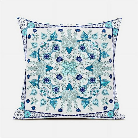 Amrita Sen Designs 18 x 18 in. Paisley Leaf Geo Duo Broadcloth Indoor & Outdoor Blown & Closed Pillow - Light Blue & White