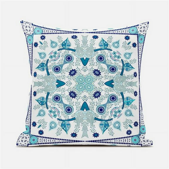 Amrita Sen Designs 18 x 18 in. Paisley Leaf Geo Duo Broadcloth Indoor & Outdoor Blown & Closed Pillow - Light Blue & White