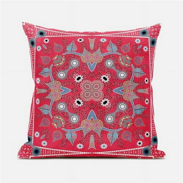 Amrita Sen Designs  18 x 18 in. Paisley Leaf Geo Duo Suede Zippered Pillow with Insert - Red, Grey & Blue