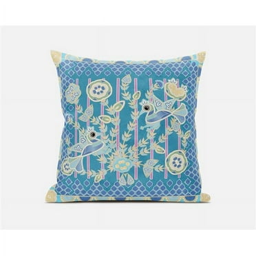 Amrita Sen Designs  18 x 18 in. Pond Peacock Broadcloth Indoor & Outdoor Zippered Pillow - Blue, Gold & Green