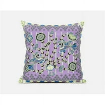 Amrita Sen Designs  18 x 18 in. Pond Peacock Broadcloth Indoor & Outdoor Zippered Pillow - Purple, Green & Yellow