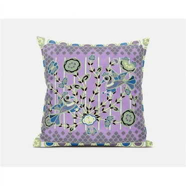 Amrita Sen Designs  18 x 18 in. Pond Peacock Broadcloth Indoor & Outdoor Zippered Pillow - Purple, Green & Yellow
